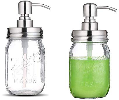 PEXWELL 2 Pack Jar Soap Dispenser with Pump, 500ml Liquid Soap Dispenser Pump foaming soap dispenser pump hand wash dispenser for Kitchen, Bathroom