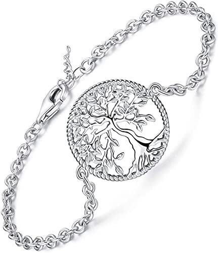 Friggem Baum des Lebens Armband Damen 925 Sterling Silber Verstellbare Kette Armband, Stammbaum Armband Schmuck Geschenk für Mutter Mädchen Freunde