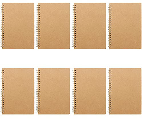 Qanye 8 Stücke Notizblock, Kraft Cover Notebooks, Spirale, A5 Notizblock, 50 Blatt 100 Seiten liniertes Papier, Geeignet für das Schreiben zu Hause und in der Schule