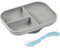 BÉABA Set Comida, Plato Compartimentado de Silicona con Ventosa + Cuchara de Silicona, Adhiere a la mesa/bandeja de la trona, Compatible con el microondas, Gris