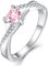 YL Verlobungsring Herz 925 Sterling Silber Oktober Geburtsstein Rosa Zirkonia Kreuz Unendlichkeit Solitaire Ehering Ring für Braut Damen(Größe 58)