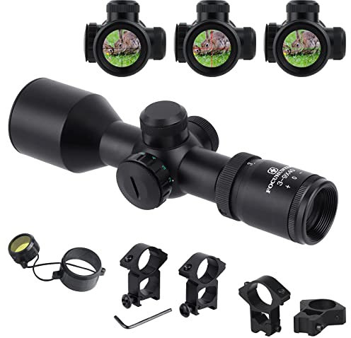 FOCUHUNTER 3-9x40E Zielfernrohr Rifle Scope Jagdzielfernrohre Fadenkreuz Absehen mit 20mm Weaver/Picatinny Montageringen und Objektivdeckel für Outdoor Sport