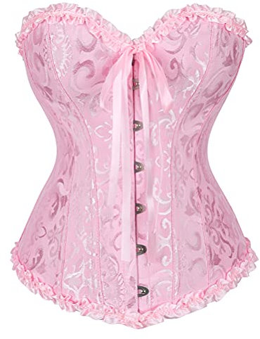 Grebrafan Plus Size Overbust Corset Classic Bustier Bodyshaper Top (UK(18-20) 4XL, Pink)