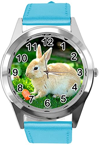 TAPORT® Quarzuhr rund blau Leder für Kaninchen-Fans e2, blau, Armband