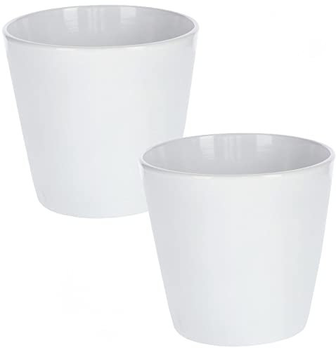 KOTARBAU® 2er Set Keramik Blumentopf Übertopf ⌀ 16 cm Klassisch Weiß Glatt