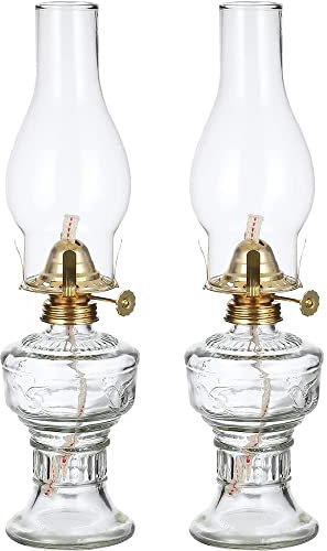 Moddeny Lámpara de aceite de llama abierta retro, lámpara de queroseno de vidrio de 12.99 * 2.99 pulgadas, iluminación interior Lámparas de aceite a prueba de viento (paquete de 2)