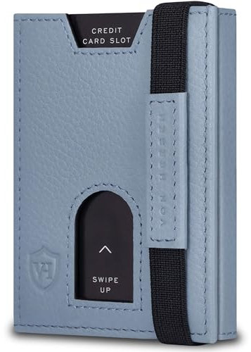 VON HEESEN Slim Wallet mit Münzfach & RFID-Schutz - Leder Geldbeutel - Mini Geldbörse für Herren und Damen - Kartenetui Echtleder Karten Portemonnaie klein - Kreditkartenetui Hellblau