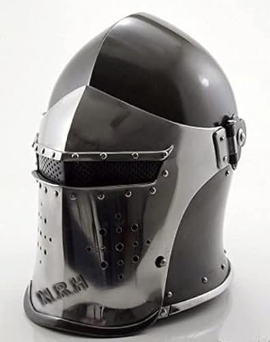 Mittelalterlicher Barbuta-Wikinger-Kampfritter-Helm, schwarz, Visier, römischer Ritterhelm, Rüstung, SCA LARP, Nachbildung, Halloween-Kostüm mit Innenfutter