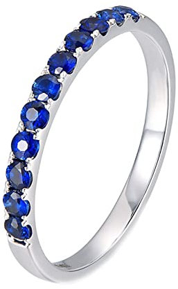 Daesar Damen Ring Weißgold 750, Verlobungsring Schmal mit Saphir 0.3ct Eheringe Weißgold Größe 47 (15.0)