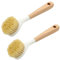 Roellgs Lot de 2 brosses à vaisselle en bois de qualité supérieure, brosse à récurer naturelle pour lave-vaisselle, brosse à long manche, matériau naturel respectueux de l'environnement, longue durée,