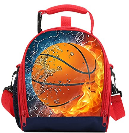 7-Mi Lunch Box for Boys Lunch Tote Cooler Bag Insulated Reusable Lunch Snack for Kid Thermal Bags Basketball with Adjustable Strap