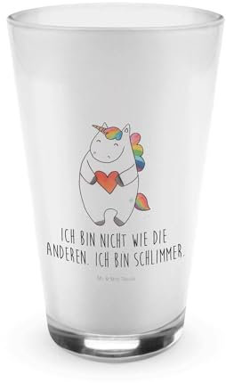 Mr. & Mrs. Panda Cocktailglas Einhorn Herz - Geschenk, Longdrinkglas, Glas, Lustig, Wasserglas, Freundin, Latte Macchiato, Bunt, Unicorn, Schlimm, Einhörner, Teeglas