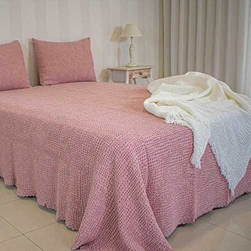Casa da Laura - Copriletto Elegante Matrimoniale Rosa Secco - 260 x 260 cm - Adatto a Letti 160 - Copriletto con finitura in Ricamo - 100% Cotone Extra Morbido