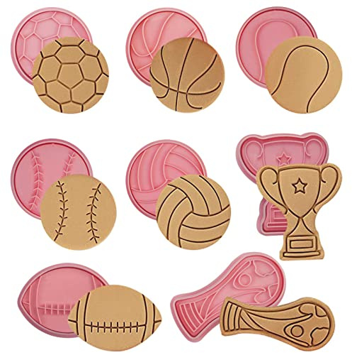 8 Stück Ausstechformen Sportball 3D Fußball Volleyball Fußball Basketball Form Keksausstecher Keksstempel Form für DIY Kekse Backzubehör