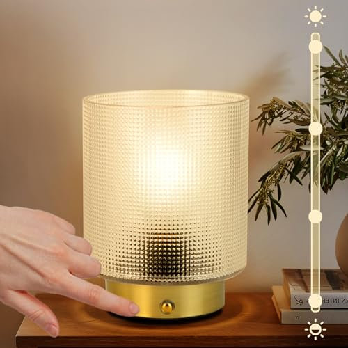 MJ PREMIER Rechargeable Battery Lamp, Touch Bedside Lamps, Cordless Glass Table Lamps, LED Lamp with Dimmable Brightness USB Portable for Living Room Bedroom
