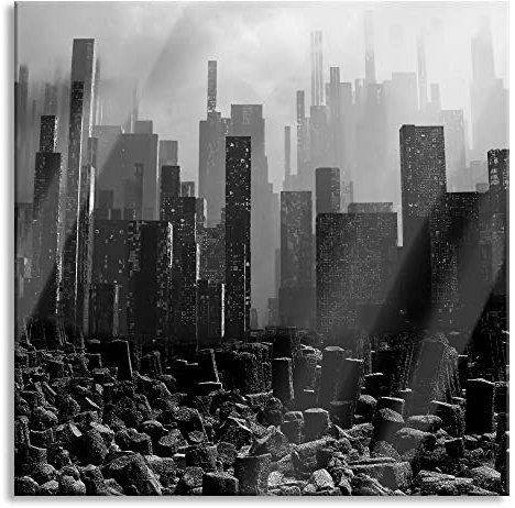 Pixxprint Glasbild, Wandbild auf Echtglas, Stadt in Trümmern, 40x40 cm, inkl. Aufhängung und Abstandshalter