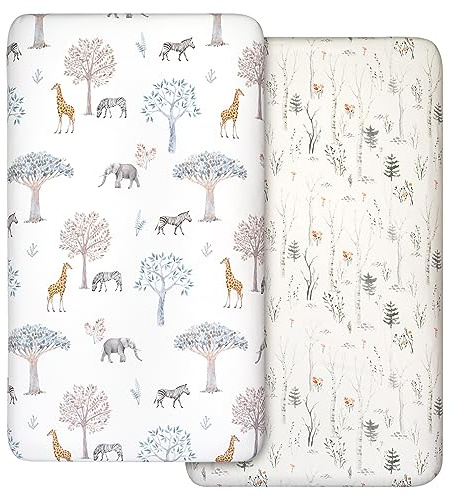 GLLQUEN 2 Pack Cot Fitted Sheets 120x60 cm Microfiber Bedding OEKO-TEX Baby | Breathable Mattress Cover for Travel Cot & Toddler Bed, Cosy 360 Elastic Snug Fit, Hypoallergenic Value Set, Unisex(Tree)