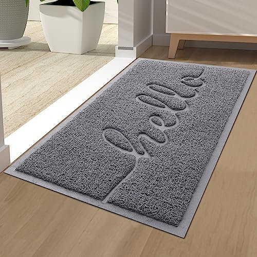 Homaxy Hello Fußmatte außen und innen, rutschfeste Schmutzfangmatte Türmatte, waschbar Fussmatte aussen für Haustür, Eingangsbereich, Garten (40 x 60 cm, Stil 2, Grau)