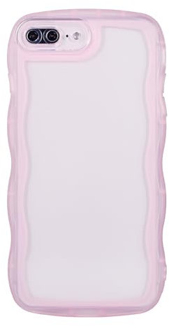 Eiyikof Compatible with iPhone 7 Plus/8 Plus Clear Case,Cute Solid Color Curly Wave Frame Transparent Soft Silicone Anti-Scratch Shockproof Protective Slim Case for Women Girls-Pink