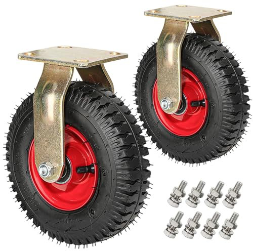 Rubber Caster Wheel Mute, Heavy Duty Industrial Wheel 8/10 Inch, 2pcs Pneumatic Swivel Caster Vacuum Style, Toolbox Replacement Casters With Ball Bearings