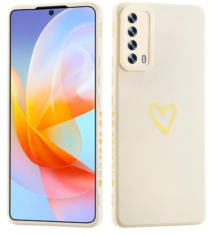LENGRACE für Huawei P Smart 2021 Liebesmuster Hülle,Galvanik Goldfarbene Herzmuster Stilvoll für Mädchen Frauen Stoßfeste Silikon TPU Handyhülle-Weiß