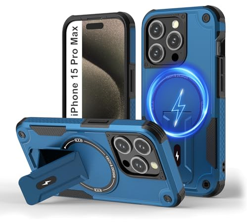 Tuvror for iPhone 15 Pro Max Case with Stand, Magnetic Phone Case, Blue | Compatible with MagSafe, Built-in Kickstand, Rugged Protection Heavy Duty Shockproof Magnet Case for iPhone 15 Pro Max
