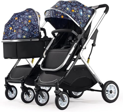 Rieort Luxus-Tandem-Kinderwagen aus Aluminiumlegierung, einhandklappbarer Zwillingskinderwagen, stoßdämpfender Frühlings-Doppelkinderwagen