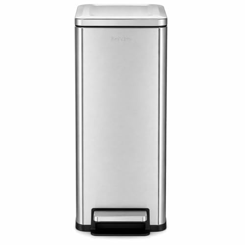 Step N' Sort Slim Dual Recycling Bin 43L (2 x 21.5L) – Soft Close Kitchen Trash Can – Space Saving Stainless Steel – Removable Buckets