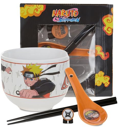 Culture Fly Naruto Ramen Bowl Set with Chopsticks and Spoon, 16 oz Ceramic Microwave Instant Noodle Bowls with Chopsticks, Ramen Noodle Bowl, Rice Bowl Anime Gifts for Men