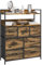 HOMCOM Bedroom Chest of Drawers, Fabric Dresser with 7 Drawers, Storage Organiser Unit with Open Shelves and Metal Frame for Living Room, Entryway, Rustic Brown