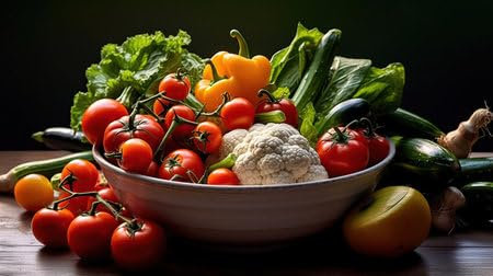 Acryl-Bild 140 x 80 cm: Eine große Schüssel Gemüse aus dem Garten Generative AI (207246124)