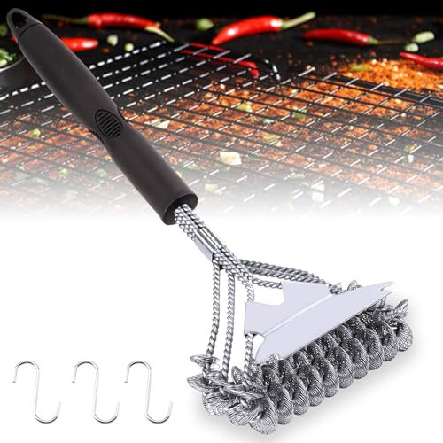 BBQ Grill Brush Bristle Free with Scraper, 17 Stainless Steel Barbecue Grill Cleaning Tools, Safe Grill Cleaner Brush Grilling Accessories for Outdoor Grill Grate Cleaner Gift for Men Daddy Father
