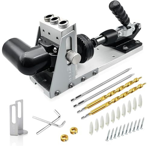 Savieva Pocket Hole Jig Kit 12-33MM with Dual Column Jig, Face Clamp, HSS Drill Bit, Depth Setting Collar & Removable Vacuum Adapter