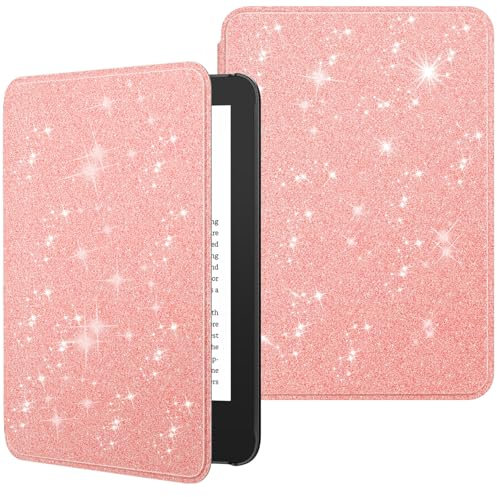 MoKo Étui Compatible avec 6 Kindle 11e Génération Version 2024/2022 & Version Internationale, Coque Légère avec Réveil/Sommeil Automatique pour Liseuse Kindle 2024 11e Gén., Rose Pailleté