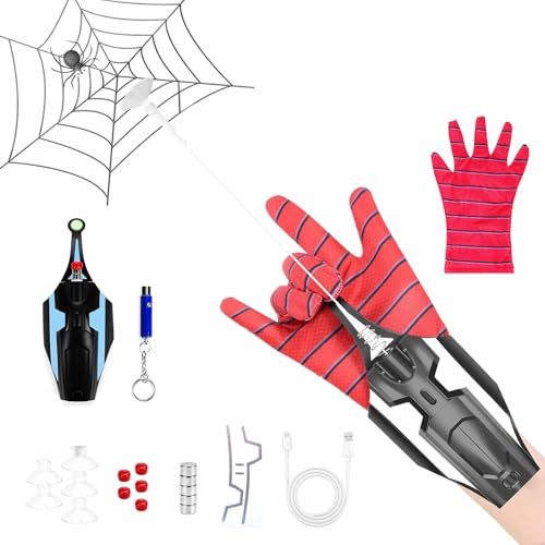 babikeen Spider Web Shooter Spinnennetz Launcher Upgrade 3.0 mit Leuchtfaden Automatische Schnurwicklung Nicht Jamming Seil Launcher USB Ladegerät Superheld Rollenspiel Spielzeug für Kinder