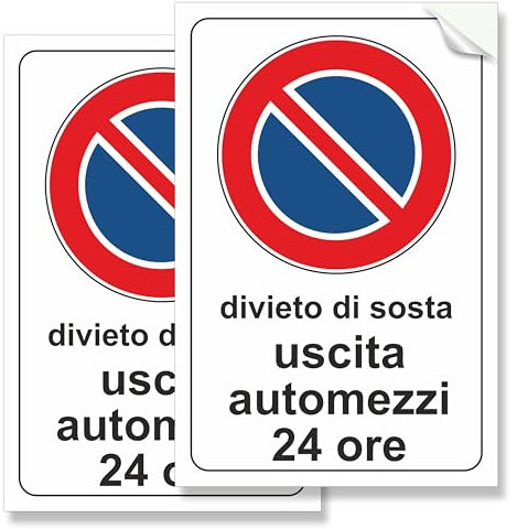Pubblimania Adesivi divieto di sosta uscita automezzi 24 ore, pellicola adesiva morbida, impermeabili e lavabili (2 Uscita automezzi 24 ore, Cm 20x30)