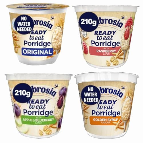 Instant Porridge Pot Variety Bundle - with Microwaveable Low Fat Porridge - Apple, Blueberry, Golden Syrup and Raspberry - Delicious Hot or Cold, Quick & Easy Breakfast or Snack on the Go