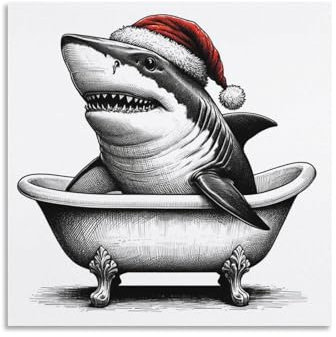 QZFNCOYU Großer weißer Hai in der Badewanne, abstraktes Meeresleben, Kunstposter, Poster, Schlafzimmer, Dekoration, Landschaft, Büro, Raumdekoration, Geschenk, 30 x 30 cm
