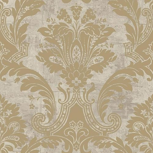 WPE® 2316 Plaster Effect with Damask Gold Floral Wallpaper by Belgravia - Luxury Look, Classy, Sophisticated Design Eloquent Feature Wall Stunning