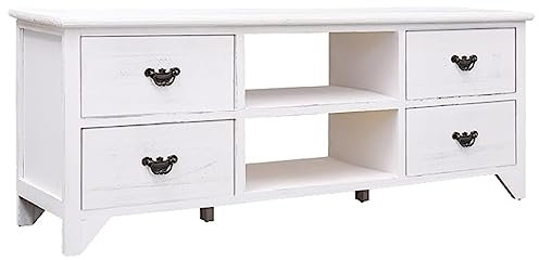 Mueble para TV antiguo madera de paulownia blanco 108x30x40 cm,Mueble de TV en madera maciza con almacenamiento Robusto y funcional para tu hogar Muebles TV, Soportes de TV y centros multimedia
