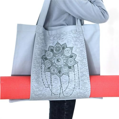 AOEGBY Porta Tappetino Yoga Borsa for Tappetino Yoga in Tela di Cotone Resistente Yoga Accessori(Grey-printing1)