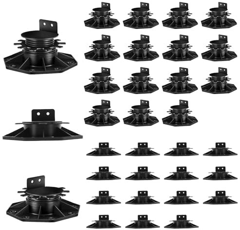 30 PCS Adjustable Deck Support Deck Blocks Plastic Pedestal Paver, Shed Foundation Base Deck Block Floor Raising 1-3/16 to 2-3/8, Joist Support Pedestals for Wood WPC Aluminum Foundation Kit