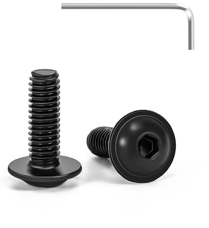 Tunejoy 20 Piezas Tornillos de Cabeza Alomada con Brida M4 x 12 mm Negro Tornillo de Cabeza Hexagonal de Acero Inoxidable A2 V2A Tornillos Máquina con llave Allen Rosca Completa