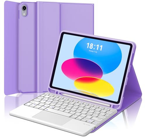 FOGARI Teclado para iPad A16 11ª Generación 2025/10ª Generación 10.9 con Touchpad, Funda con Español Ñ Teclado para iPad A16 11/10 Generacion con Trackpad, Púrpura Ligera