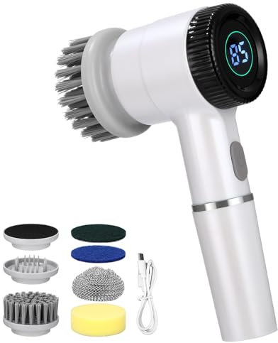 TIDEVAN 5 in 1 Cepillo de Limpieza Electrico Inalámbrico Cepillo Limpieza Hogar Electrico Cepillo Electrico Giratorio con 5 Cabezales de Cepillo, 3 Velocidades, para Baño, Suelo de Baldosas, Coche