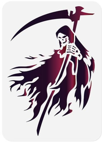 Doodlream Grim Reaper Stencil Template 11.69 x 8.27 Inch Plastic Reusable Street Art Heaven Inspirational Graffiti Horror Halloween Craft Stencil for Painting on Wall Floor Wood Fabric Furniture Glass