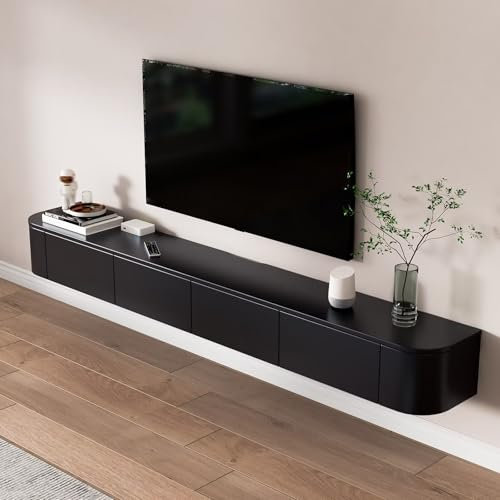 YINXSLO Schwimmender TV-Schrank 120–300 cm Wandmontage TV-Einheit für Wohnzimmer mit Stauraum geeignet für Tv Lowboard Hängend für Wohnzimmer oder Schlafzimmer(Schwarz, 240 cm)