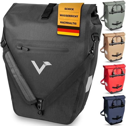 Valkental® Große & wasserdichte Gepäckträgertasche [28L] Abschließbare Befestigung [PVC frei] Fahrradtasche für Gepäckträger mit großen Reflektoren - Inkl. Tragegurt & Innenfächer - Geprüfte Qualität