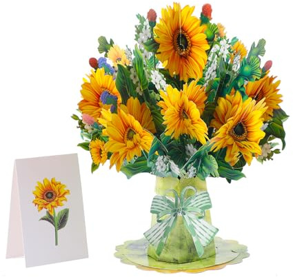 Pop Up Paper Flowers Greeting Card, 3D Sunflower Bouquet, Birthday Gifts for Mum Grandma Wife Daughter Girl Sister