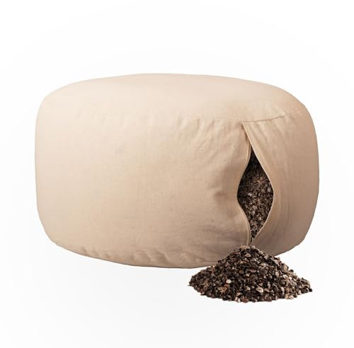 Innenbezug für Yogakissen rund Ø30x15 cm – Ersatz-Inlett mit Reißverschluss & Stoffklappe – DIY Kissenbezug zum Selbstbefüllen – Bezug für Meditationskissen – 1-teilig – aus 100% Baumwolle